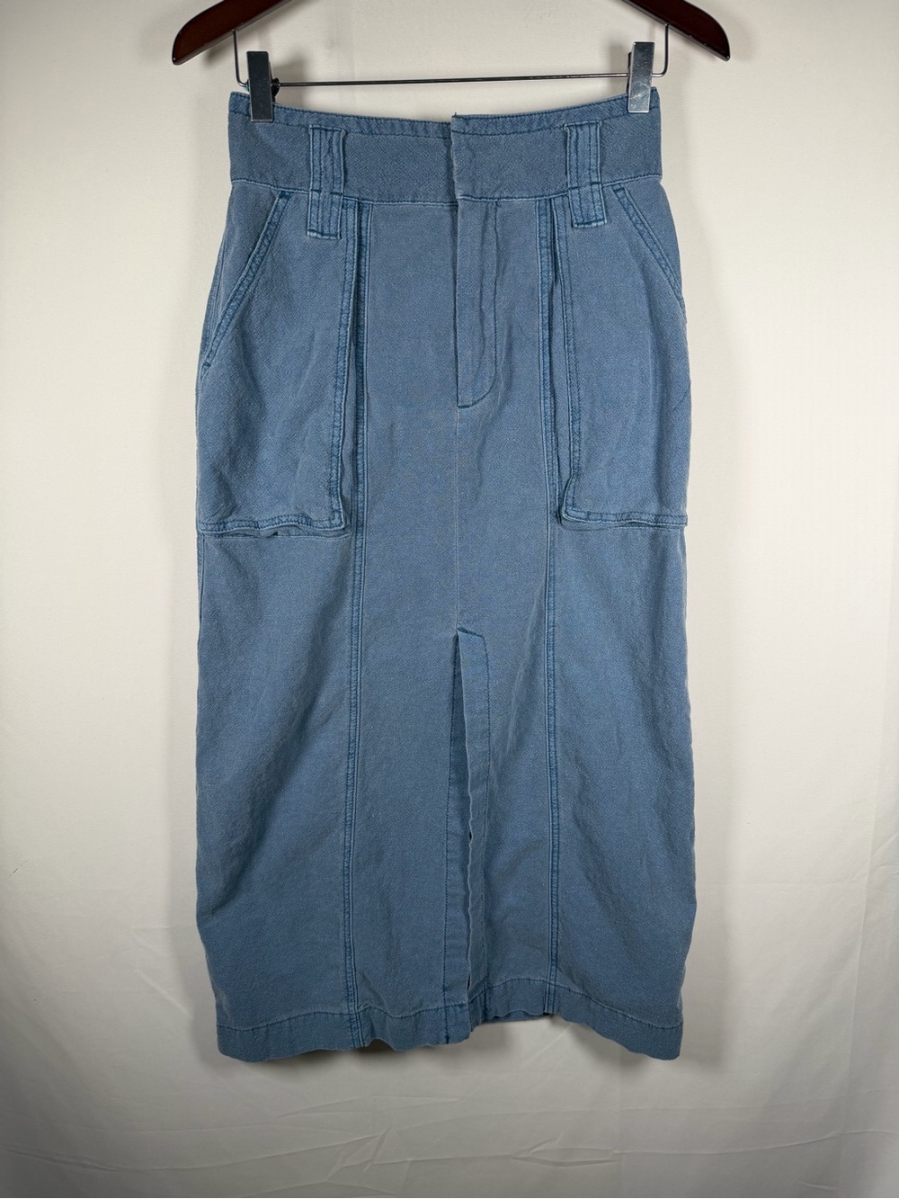FREE PEOPLE Catching Feelings Chambray Denim Midi Skirt 90s, Y2K, Boho, Western